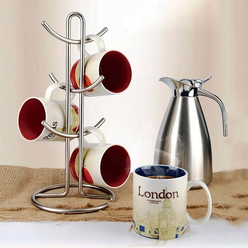 Countertop 6-Mug Holder – Stainless Steel Coffee & Tea Cup Rack