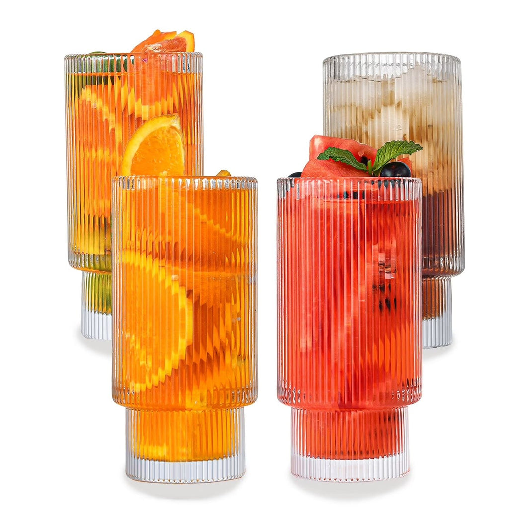 Set of 4 Ribbed Cocktail Glasses – Juice & Summer Drinks