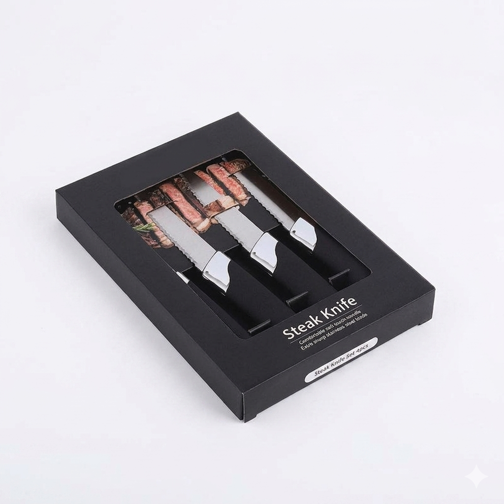 4-Piece Steak Knife Set – Stainless Steel Blades with Soft-Touch Handle