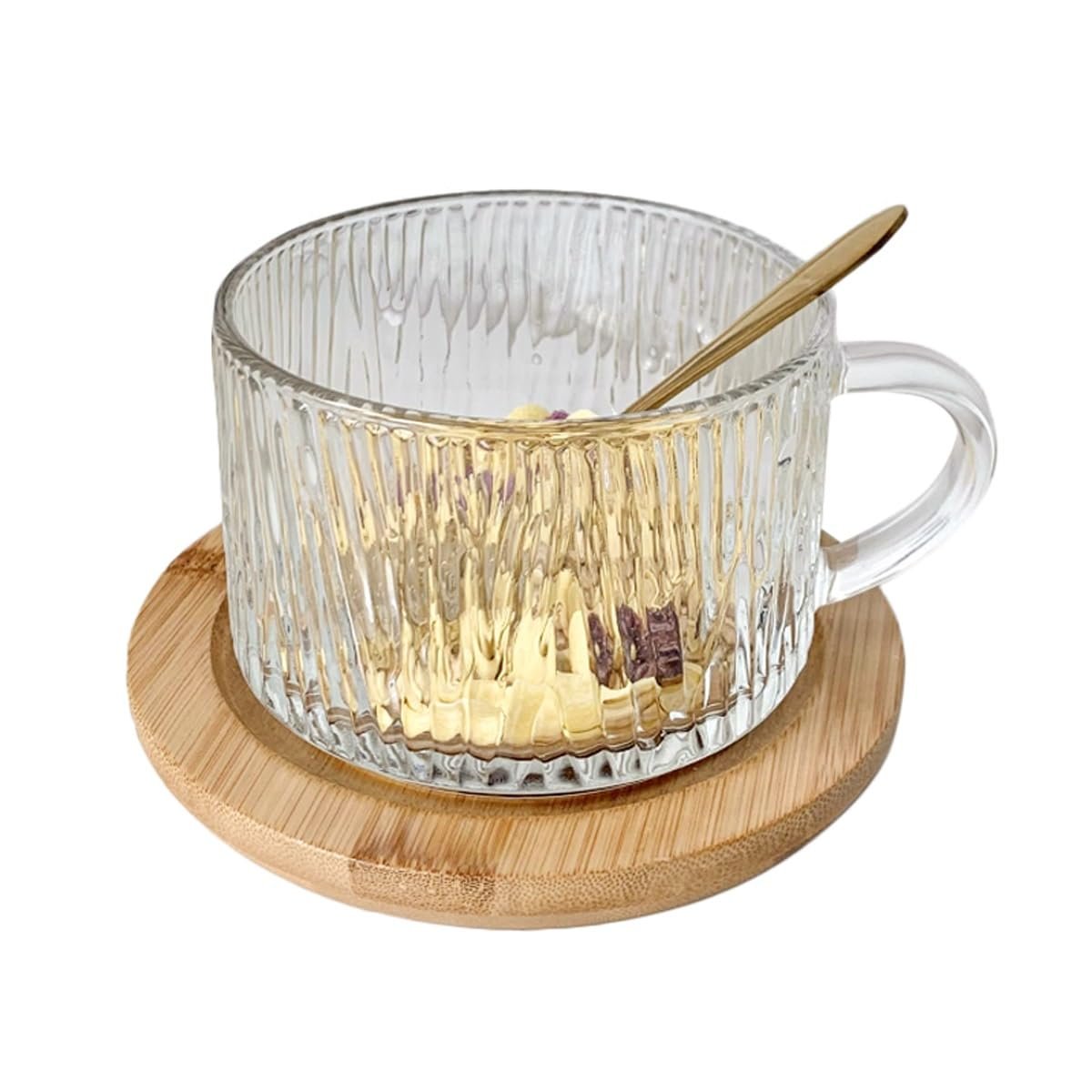 Ribbed Glass Coffee Mug Set – 2 Piece Clear Glass Cups