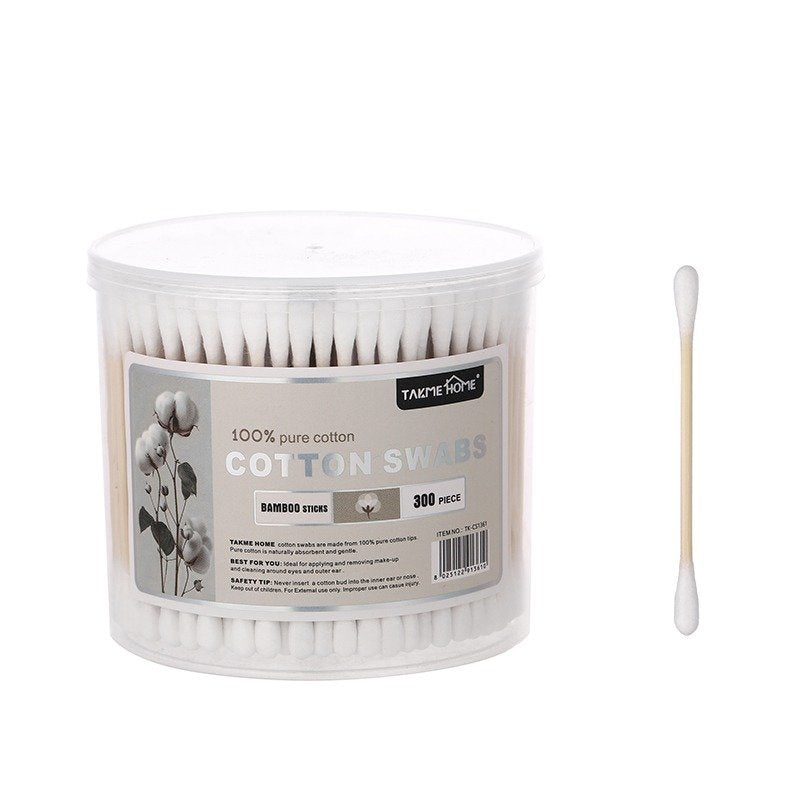 Bamboo Cotton Swabs 300 Pieces – 100% Cotton Tips