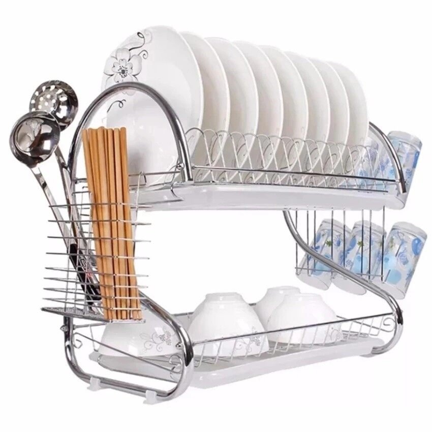 S-Type 2-Tier Stainless Steel Dish Rack – Kitchen Drying Organizer