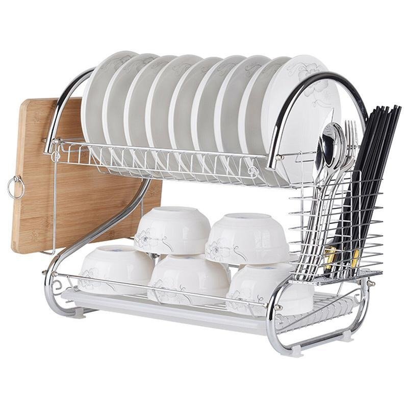 S-Type 2-Tier Stainless Steel Dish Rack – Kitchen Drying Organizer
