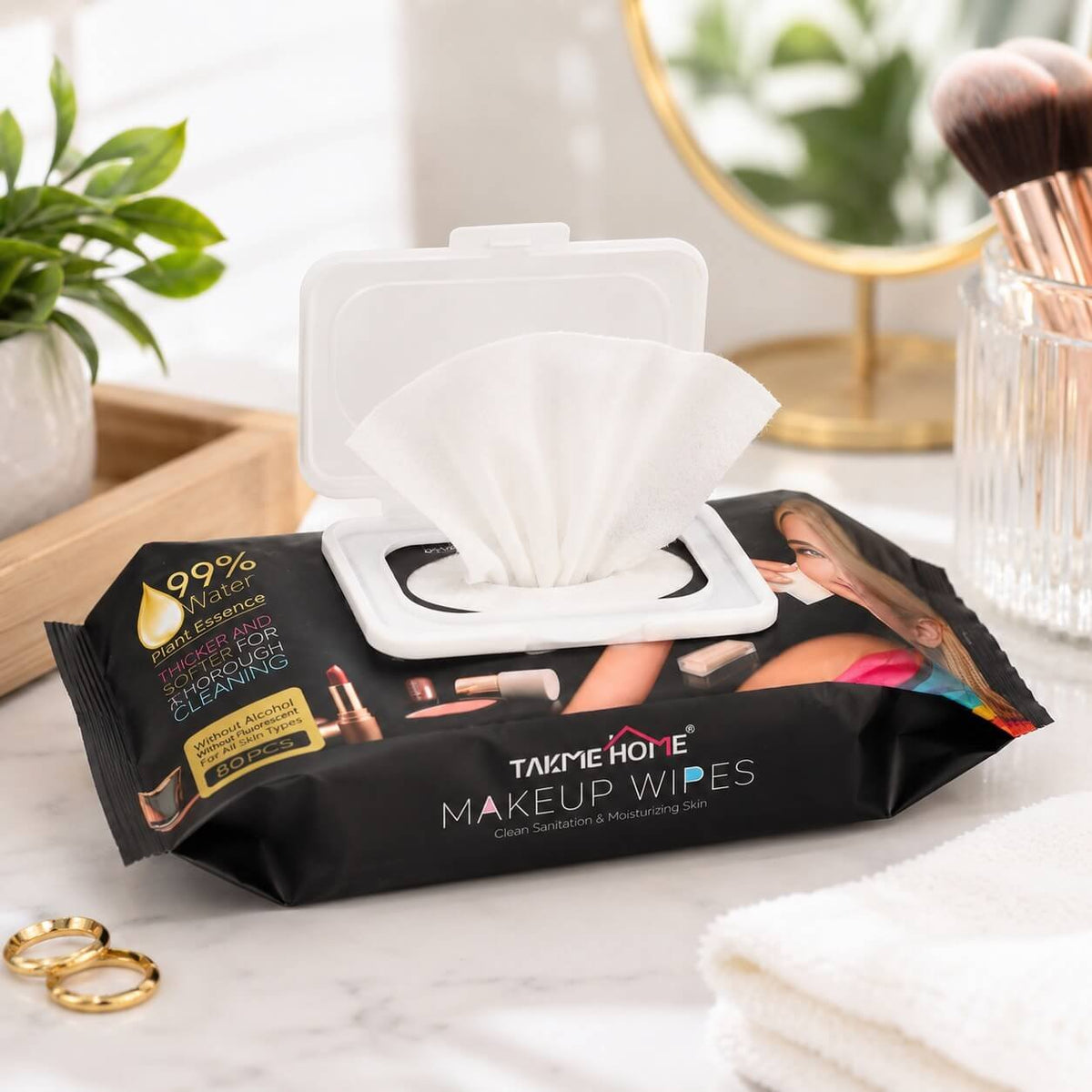 Makeup Wipes – 80 Pieces, 99% Water & Plant Essence