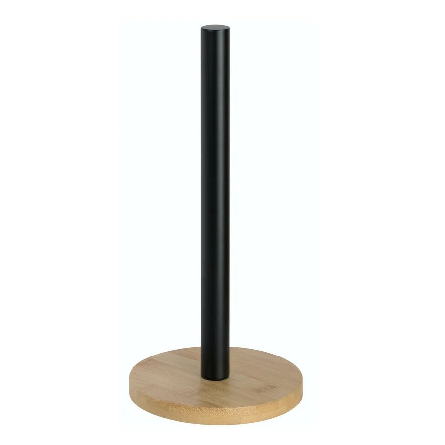 Bamboo Paper Towel Holder – Stainless Steel Kitchen Roll Stand