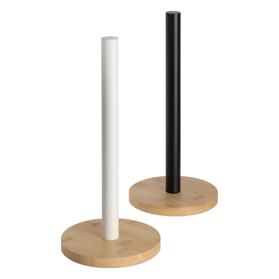 Bamboo Paper Towel Holder – Stainless Steel Kitchen Roll Stand