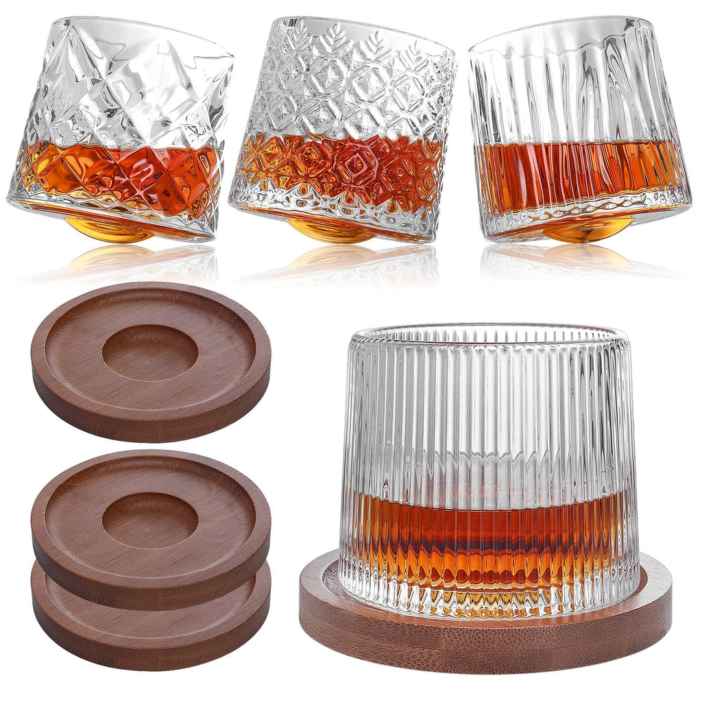 Rotating Whisky Glass with Wooden Base