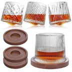 Rotating Whisky Glass with Wooden Base